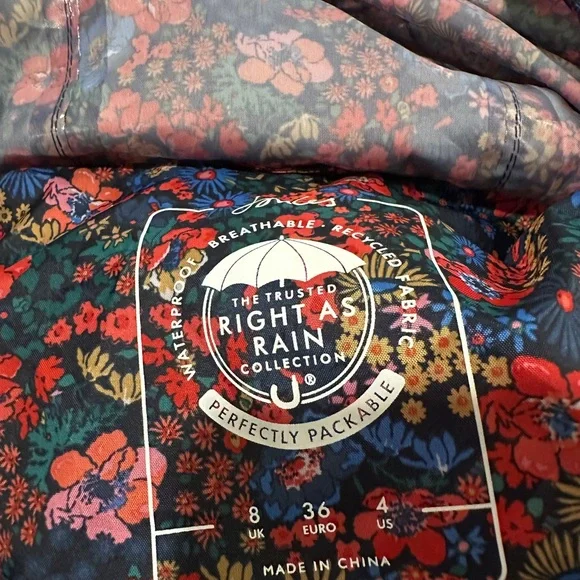JOULES Women's Golightly Printed Waterproof Coat Navy Ditsy Floral Jacket - Picture 7 of 13